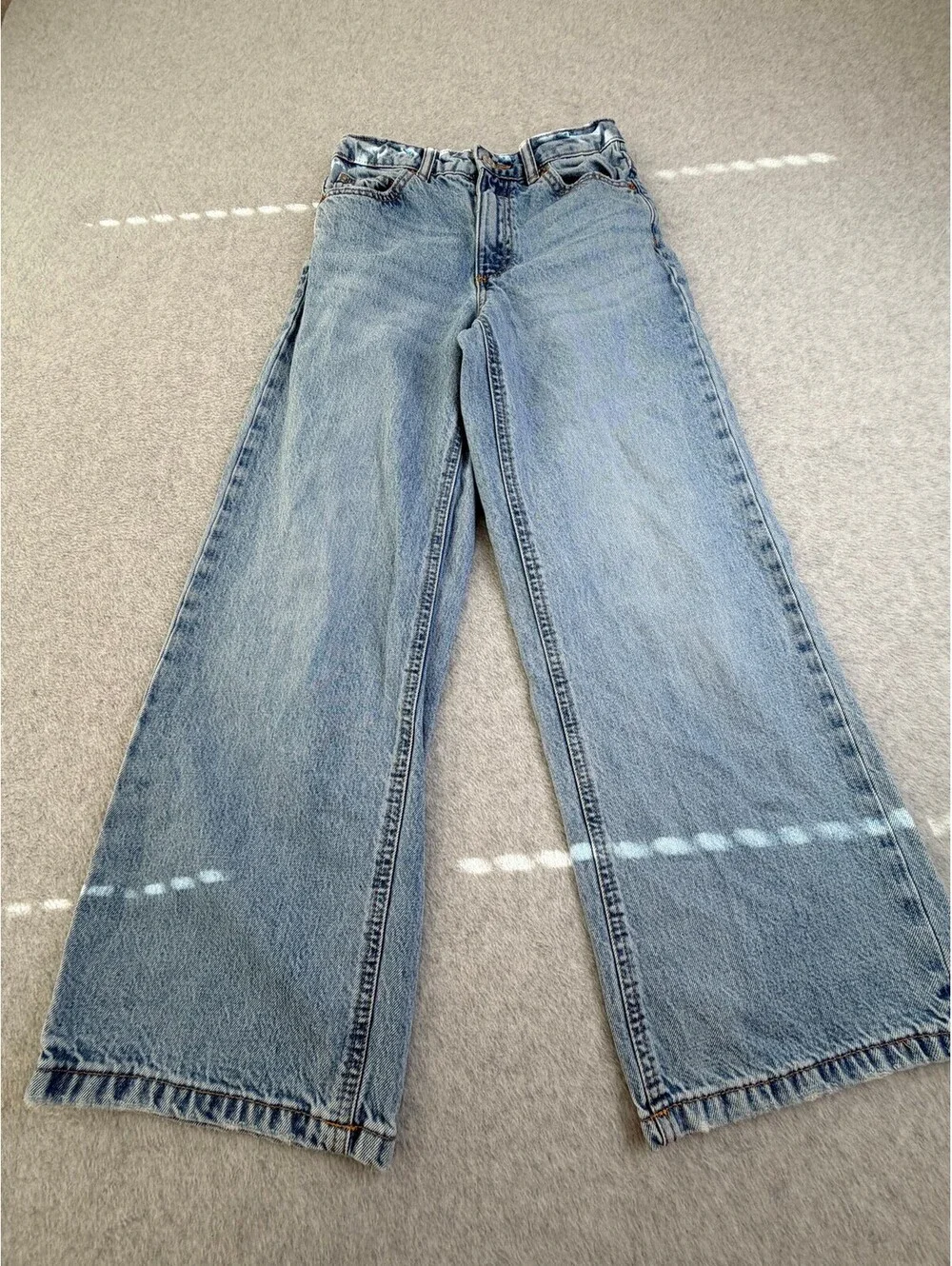Zara Girls Wide Leg Jeans Size 11-12 Light Wash Blue Denim Youth